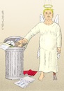 Cartoon: Trump - Angel of Innocence (small) by Barthold tagged donald,trump,impeachment,ukraine,affair,abuse,power,senate,vote,acquittal,angel,innocence,wings,halo,cloven,hoof,book,memoirs,room,happened,constitution,trash,can,waste,paper,caricature,barthold,farce,obstruction,constitutionality
