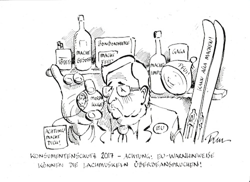 Cartoon: EU-Konsumentenschutz (medium) by Michael Riedler tagged eu,konsumentenschutz,haftpflicht,warnhinweise
