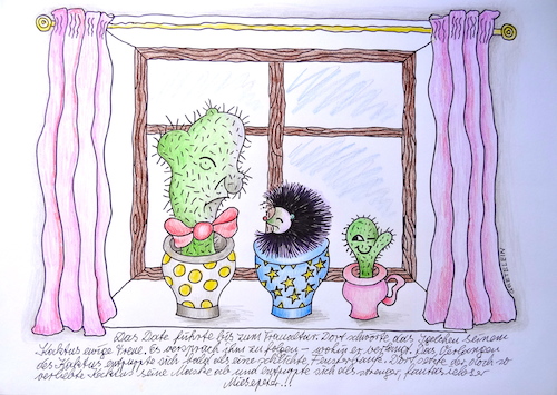 Cartoon: ehedesaster (medium) by katzen-gretelein tagged ehe,beziehungen,igel,kaktus,fensterbrett