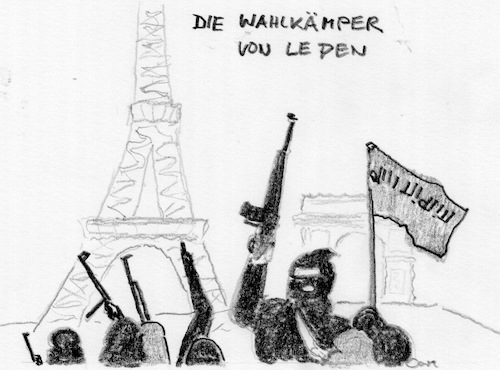 Cartoon: Wahlkaempfer fuer LePen (medium) by kritzelcarl tagged lepen,terror
