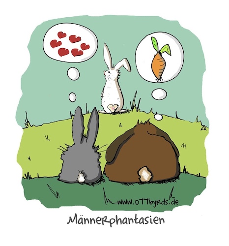 Cartoon: Männerphantasien (medium) by OTTbyrds tagged hase,kaninchen,träume,essen,liebe,fortpflanzung,gedanken,karotte,möhre,hasendame,frühling,männer,hunger
