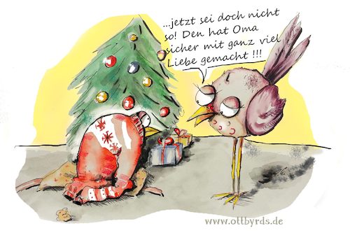 Cartoon: Schöne Bescherung (medium) by OTTbyrds tagged geschenke,selbstgemachtes,weihnachten,present,bescherungstrick,gestricktes,christmas