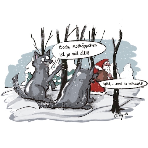 Cartoon: Unter Wölfen (medium) by OTTbyrds tagged weihnachten,märchen,rotkäppchen,wölfe,böserwolf,haarig,alt