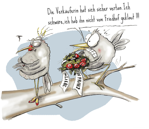 Cartoon: Valentinsblumen (medium) by OTTbyrds tagged valentinstag,valentine,geizhals,sparsam,beziehung,couples,flowers,trauergesteck,geiz,knausrig