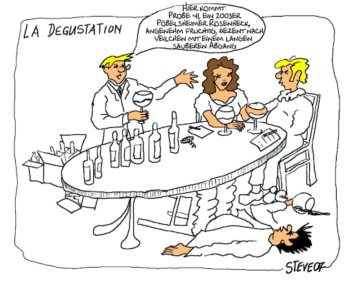 Cartoon: Weinverkostung Probe 41 (medium) by stefanmschmidt tagged wein,verkostung,degustation,weinkeller,abgang