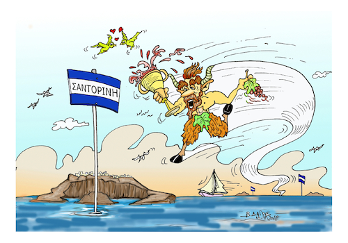 Cartoon: god PAN and ISLAND SANTORINI (medium) by vasilis dagres tagged greece,summer,holidays