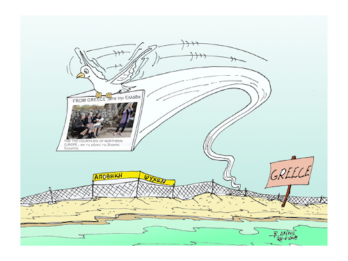 Cartoon: IMMIGRANTS - REFUGEES (medium) by vasilis dagres tagged immigrants,refugees,merkel,macron,kurz