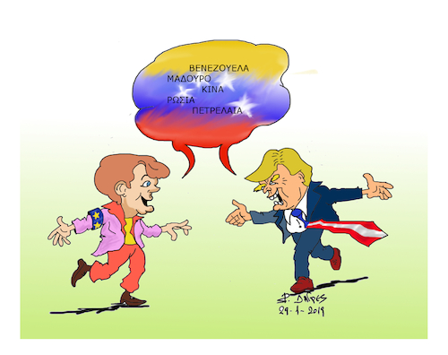 Cartoon: Trump Merkel (medium) by vasilis dagres tagged venezuela,oil,merkel,macron,maduro