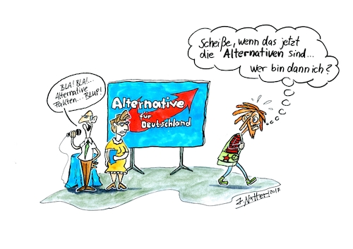 Cartoon: Alternativ? (medium) by Jens Natter tagged afd,gauland,weidel,links,rechts,rechtspopulismus,wahl,wahlkampf,parteien,afd,gauland,weidel,links,rechts,rechtspopulismus,wahl,wahlkampf,parteien,plakatwand