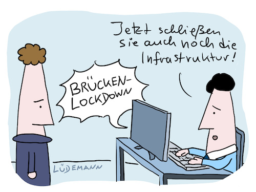 Cartoon: Brücken-Lockdown (medium) by Lüdemann tagged corona,coronaregeln,pandemie,infrastruktur,brücke,nrw,brückenlockdown,brücken,lockdown,covid,19,armin,laschet,dritte,welle,logistik,lieferkette,inzidenz,cdu,corona,coronaregeln,pandemie,infrastruktur,brücke,nrw,brückenlockdown,brücken,lockdown,covid,19,armin,laschet,dritte,welle,logistik,lieferkette,inzidenz,cdu