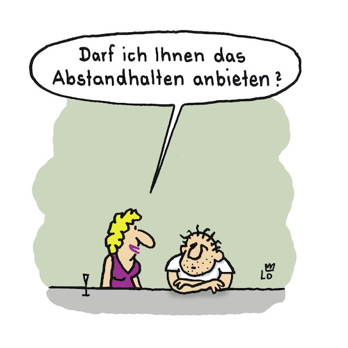 Cartoon: Abstand (medium) by Lo Graf von Blickensdorf tagged benimmregel,bar,tresen,theke,mann,frau,flirt,corona,covid19,pandemie,anbieten,karikatur,lo,cartoon,benimmregel,bar,tresen,theke,mann,frau,flirt,corona,covid19,pandemie,anbieten,karikatur,lo,cartoon