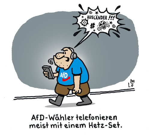 Cartoon: AfD Wähler (medium) by Lo Graf von Blickensdorf tagged hetze,diffamierung,rechts,nazis,afd,höcke,faschist,wahl,wähler,antidemokratisch,diktatur,head,set,handy,smartphone,ausländer,hitler,rechtspopulisten,politik,karikatur,cartoon,sachsen,thüringen,ostdeutschland,rechtsextrem,alice,weidel,demokratie,neonazi,hetze,diffamierung,rechts,nazis,afd,höcke,faschist,wahl,wähler,antidemokratisch,diktatur,head,set,handy,smartphone,ausländer,hitler,rechtspopulisten,politik,karikatur,cartoon,sachsen,thüringen,ostdeutschland,rechtsextrem,alice,weidel,demokratie,neonazi