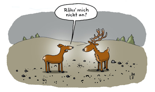 Cartoon: Anmache (medium) by Lo Graf von Blickensdorf tagged hirsch,hirschkuh,damwild,rotwild,anmache,flirt,brunft,zeit,wald,natur,tiere,emanzipation,röhren,paarung,liebesspiel,wortspiel,hirsch,hirschkuh,damwild,rotwild,anmache,flirt,brunft,zeit,wald,natur,tiere,emanzipation,röhren,paarung,liebesspiel,wortspiel