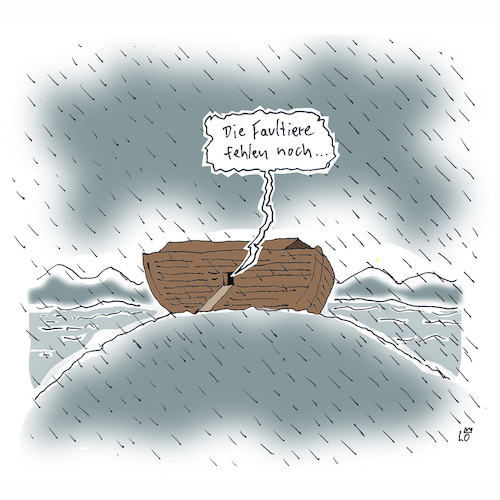 Cartoon: Arche Noah (medium) by Lo Graf von Blickensdorf tagged arche,noah,faultiere,arche,noah,faultiere
