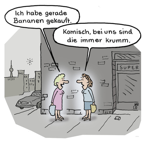 Cartoon: Bananen (medium) by Lo Graf von Blickensdorf tagged einkauf,hausfrauen,supermarkt,bananen,krumm,nachbarin,berlin,karikatur,cartoon,lo,humor,gerade,stadt,lebensmittel,obst,vitamine,einkauf,hausfrauen,supermarkt,bananen,krumm,nachbarin,berlin,karikatur,cartoon,lo,humor,gerade,stadt,lebensmittel,obst,vitamine