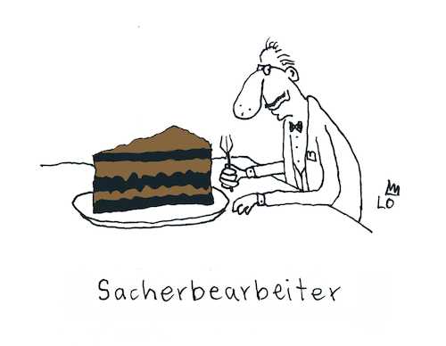 Cartoon: Bei der Arbeit (medium) by Lo Graf von Blickensdorf tagged sacher,torte,tortengraf,sachbearbeiter,sacherbearbeiter,wortspiel,tortenstück,karikatur,graf,lo,cartoon,teller,kuchengabel,großes,stück,sacher,torte,tortengraf,sachbearbeiter,sacherbearbeiter,wortspiel,tortenstück,karikatur,graf,lo,cartoon,teller,kuchengabel,großes,stück