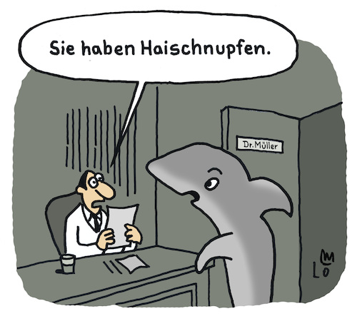 Cartoon: Beim Arzt (medium) by Lo Graf von Blickensdorf tagged arzt,doktor,mediziner,schnupfen,heuschnupfen,wortspiel,haischnupfen,hai,raubfisch,erkältung,pollenflug,karikatur,lo,graf,cartoon,fisch,sprechzimmer,befund,arzt,doktor,mediziner,schnupfen,heuschnupfen,wortspiel,haischnupfen,hai,raubfisch,erkältung,pollenflug,karikatur,lo,graf,cartoon,fisch,sprechzimmer,befund