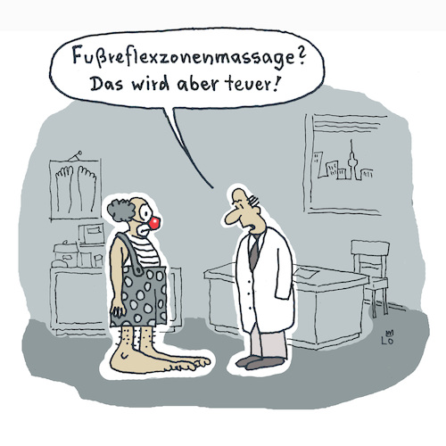 Cartoon: Beim Physiotherapeut (medium) by Lo Graf von Blickensdorf tagged fuß,füße,therapeut,physiotherapeut,circus,clown,wellness,medizin,arzt,gesundheit,krankenkasse,fuß,füße,therapeut,physiotherapeut,circus,clown,wellness,medizin,arzt,gesundheit,krankenkasse