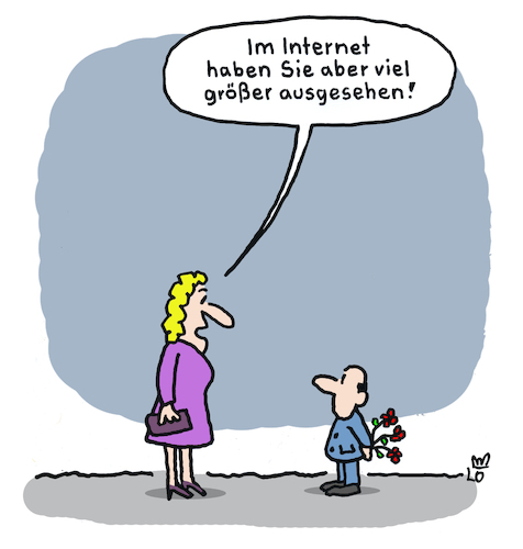 Cartoon: Dating (medium) by Lo Graf von Blickensdorf tagged internet,tinder,dating,beziehung,mann,frau,single,suche,partnersuche,date,karikatur,lo,graf,körpergröße,fake,online,chat,internet,tinder,dating,beziehung,mann,frau,single,suche,partnersuche,sex,date,karikatur,lo,graf,körpergröße,fake,online,chat