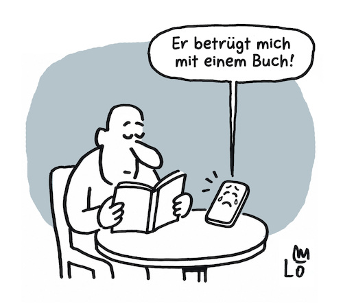 Cartoon: Eifersucht (medium) by Lo Graf von Blickensdorf tagged buch,lesen,handy,eifersucht,illustration,neid,karikatur,lo,graf,cartoon,literatur,buchmesse,smartphone,iphone,buch,lesen,handy,eifersucht,illustration,neid,karikatur,lo,graf,cartoon,literatur,buchmesse,smartphone,iphone