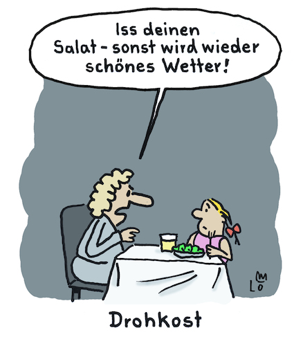 Cartoon: Erziehung (medium) by Lo Graf von Blickensdorf tagged salat,sommer,2022,wetter,tropenhitze,dürre,mädchen,kind,mutter,essen,rohkost,drohkost,wortspiel,erziehung,mittagessen,eltern,karikatur,lo,graf,cartoon,teller,zöpfe,salat,sommer,2022,wetter,tropenhitze,dürre,mädchen,kind,mutter,essen,rohkost,drohkost,wortspiel,erziehung,mittagessen,eltern,karikatur,lo,graf,cartoon,teller,zöpfe