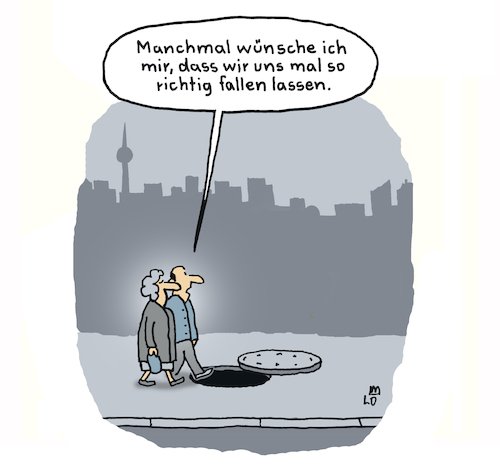 Cartoon: Fallen lassen (medium) by Lo Graf von Blickensdorf tagged ehepaar,ehemann,ehefrau,ehe,langeweile,spazieren,gully,sich,fallen,lassen,spaß,freude,ehepaar,ehemann,ehefrau,ehe,langeweile,spazieren,gully,sich,fallen,lassen,spaß,freude