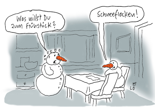 Cartoon: Frühstück (medium) by Lo Graf von Blickensdorf tagged familie,morgens,frühstück,schneemann,küche,müsli,familie,morgens,frühstück,schneemann,küche,müsli