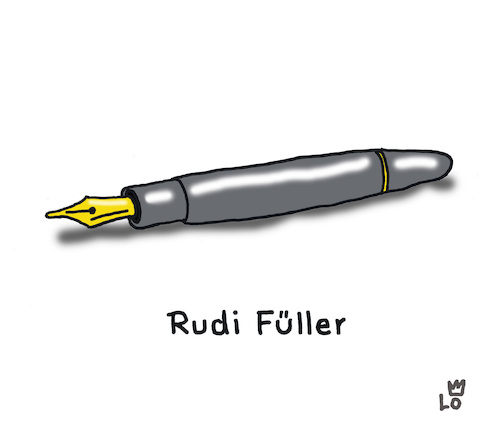 Cartoon: Füller (medium) by Lo Graf von Blickensdorf tagged fußballidol,fußball,rudi,völler,wortspiel,karikatur,lo,cartoon,füllfederhalter,tinte,fußballidol,fußball,rudi,völler,wortspiel,karikatur,lo,cartoon,füllfederhalter,tinte