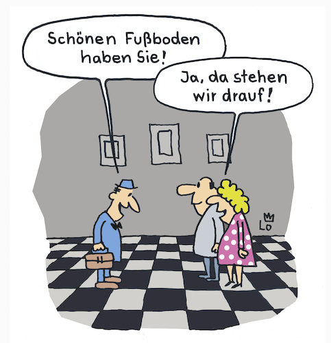 Cartoon: Geschmacksache (medium) by Lo Graf von Blickensdorf tagged fußboden,besuch,mann,frau,geschmacksache,karikatur,lo,graf,cartoon,fliesen,kariert,wohnung,fußboden,besuch,mann,frau,geschmacksache,karikatur,lo,graf,cartoon,fliesen,kariert,wohnung