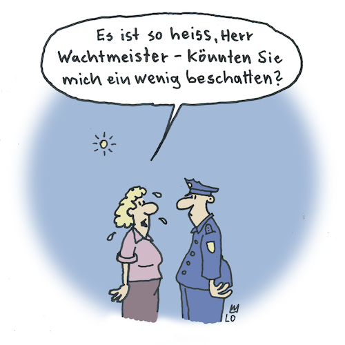 Cartoon: Hitzewelle (medium) by Lo Graf von Blickensdorf tagged polizist,hitze,schwitzen,schatten,wachtmeister,sommer,uniform,polizist,hitze,schwitzen,schatten,wachtmeister,sommer,uniform