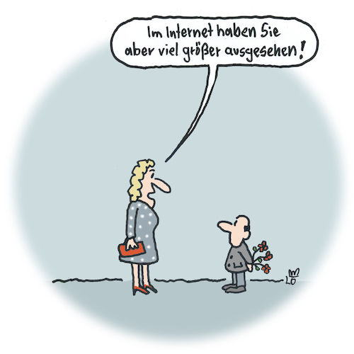Cartoon: Internet Dating (medium) by Lo Graf von Blickensdorf tagged speeddating,internet,facebook,tinder,date,speeddating,internet,facebook,tinder,date,mann,frau,grösse,blumen
