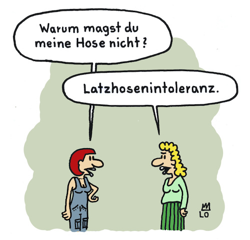 Cartoon: Intolerant (medium) by Lo Graf von Blickensdorf tagged mode,latzhose,intolerant,lactoseintolerant,latzhoseintolerant,modekrankheit,wortspiel,frauen,frau,hose,geschmack,krankheit,modefrage,freundinnen,karikatur,lo,cartoon,mode,latzhose,intolerant,lactoseintolerant,latzhoseintolerant,modekrankheit,wortspiel,frauen,frau,hose,geschmack,krankheit,modefrage,freundinnen,karikatur,lo,cartoon