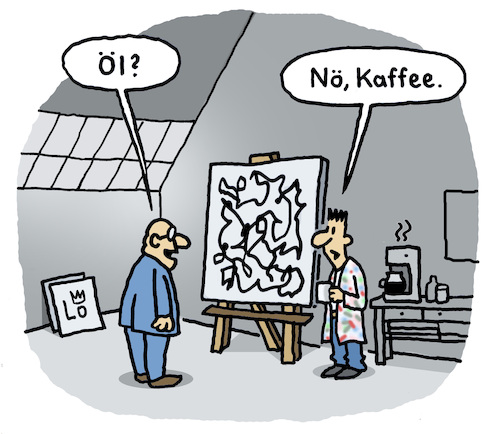 Cartoon: Kaffeesucht (medium) by Lo Graf von Blickensdorf tagged öl,auf,leinwand,staffelei,atelier,kaffee,maler,zittern,karikatur,lo,graf,cartoon,zittrig,kunst,künstler,öl,auf,leinwand,staffelei,atelier,kaffee,maler,zittern,karikatur,lo,graf,cartoon,zittrig,kunst,künstler