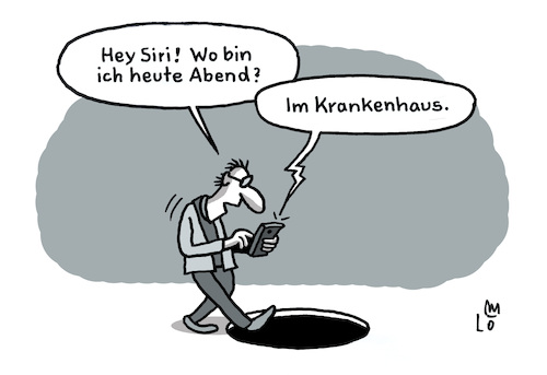 Cartoon: Künstliche Intelligenz (medium) by Lo Graf von Blickensdorf tagged künstliche,intelligenz,siri,handy,mobile,phone,gully,unfall,krankenhaus,ki,karikatur,lo,graf,cartoon,gefahr,iphone,apple,künstliche,intelligenz,siri,handy,mobile,phone,gully,unfall,krankenhaus,ki,karikatur,lo,graf,cartoon,gefahr,iphone,apple