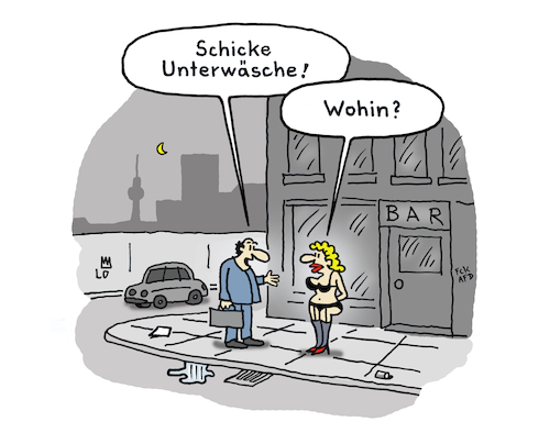 Cartoon: Missverständnis II (medium) by Lo Graf von Blickensdorf tagged wäsche,dessous,unterwäsche,strapse,reizwäsche,prostituierte,mann,freier,frau,nutte,straßenstrich,missverständnis,fetisch,schicken,schick,chic,wortspiel,karikatur,rotlichtviertel,lo,cartoon,wäsche,dessous,unterwäsche,strapse,reizwäsche,prostituierte,mann,freier,frau,nutte,straßenstrich,missverständnis,fetisch,schicken,schick,chic,wortspiel,karikatur,rotlichtviertel,lo,cartoon