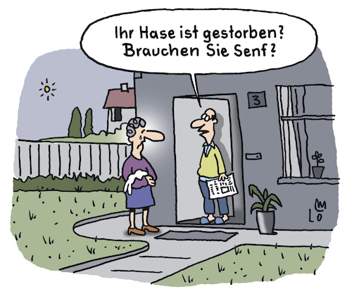 Cartoon: Nachbarschaftshilfe (medium) by Lo Graf von Blickensdorf tagged hase,zwerghase,essen,braten,garten,zuhause,oma,tot,senf,nachbar,nachbarin,nachbarschaftshilfe,karikatur,lo,graf,cartoon,hasenbraten,kaninchen,rezept,senfsoße,nachbarhaus,nebenan,frau,mann,politik,hilfe,traurig,trauer,helfen,gestorben,olaf,scholz,hase,zwerghase,essen,braten,garten,zuhause,oma,tot,senf,nachbar,nachbarin,nachbarschaftshilfe,karikatur,lo,graf,cartoon,hasenbraten,kaninchen,rezept,senfsoße,nachbarhaus,nebenan,frau,mann,politik,hilfe,traurig,trauer,helfen,gestorben,olaf,scholz