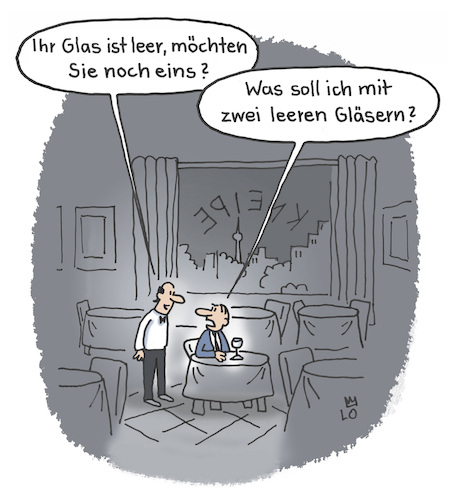 Cartoon: Neulich in der Kneipe (medium) by Lo Graf von Blickensdorf tagged kellner,gast,kneipe,gaststätte,wein,weinglas,glas,leer,tisch,stuhl,berlin,cartoon,lo,gastronomie,trinken,alkohol,männer,lebensmittel,frage,karikatur,kellner,gast,kneipe,gaststätte,wein,weinglas,glas,leer,tisch,stuhl,berlin,cartoon,lo,gastronomie,trinken,alkohol,männer,lebensmittel,frage,karikatur