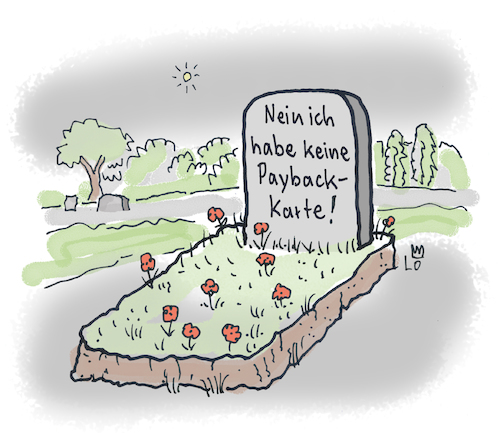 Cartoon: Paybackkarte (medium) by Lo Graf von Blickensdorf tagged rewe,kasse,supermarkt,grab,tod,grabstein,treuepunkte,sammeln,rewe,kasse,supermarkt,grab,tod,grabstein,treuepunkte,sammeln