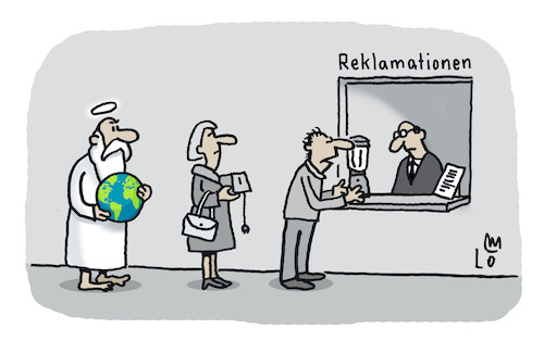 Cartoon: Reklamation (medium) by Lo Graf von Blickensdorf tagged beschwerde,reklamation,gott,schöpfer,religion,umwelt,klimawandel,klima,erderwärmung,erde,welt,kugel,karikatur,lo,graf,cartoon,beschwerdestelle,hotline,reklamieren,co2,menschengemachte,klimakatastrophe,beschwerde,reklamation,gott,schöpfer,religion,umwelt,klimawandel,klima,erderwärmung,erde,welt,kugel,karikatur,lo,graf,cartoon,beschwerdestelle,hotline,reklamieren,co2,menschengemachte,klimakatastrophe