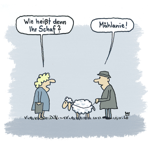 Cartoon: Schaf mit Schäfer (medium) by Lo Graf von Blickensdorf tagged schaf,schäfer,name,mäh,wiese
