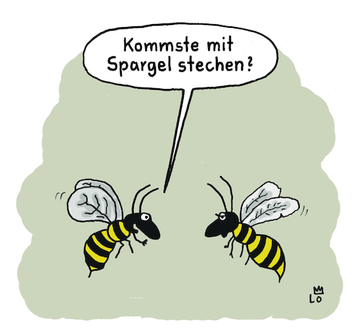 Cartoon: Spargelsaison (medium) by Lo Graf von Blickensdorf tagged wespen,bienen,tiere,ernährung,spargelstangen,kochen,stechen,spargel,spargelsaison,beelitzer,wespen,bienen,tiere,ernährung,spargelstangen,kochen,stechen,spargel,spargelsaison,beelitzer