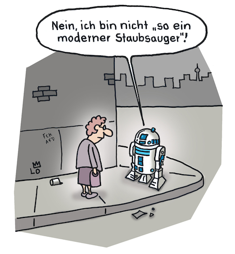 Cartoon: Star-Wars-Day (medium) by Lo Graf von Blickensdorf tagged alte,frau,staubsauger,r2d2,karikatur,lo,graf,cartoon,star,wars,day,film,kino,science,fiction,alte,frau,staubsauger,r2d2,karikatur,lo,graf,cartoon,star,wars,day,film,kino,science,fiction