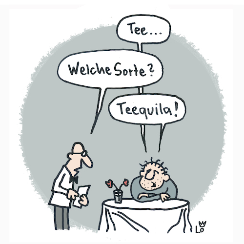 Cartoon: Teetrinker (medium) by Lo Graf von Blickensdorf tagged tee,teestube,herr,ober,tequila,alkohol,wortspiel,schnaps,betrunken,mann,bar,gesundheit,missverständnis,tee,teestube,herr,ober,tequila,alkohol,wortspiel,schnaps,betrunken,mann,bar,gesundheit,missverständnis