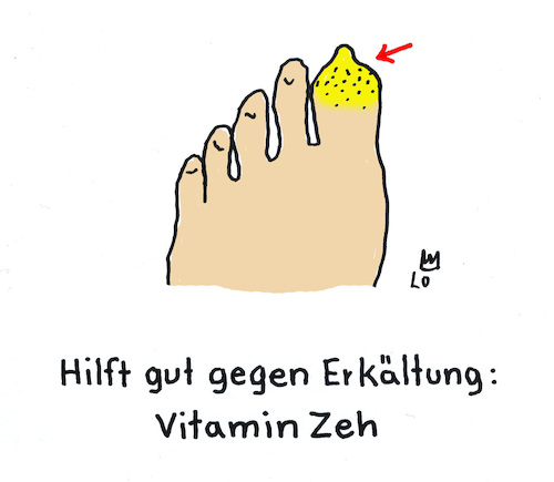 Cartoon: Vitamin (medium) by Lo Graf von Blickensdorf tagged vitamin,zeh,erkältung,fuß,füße,zehen,gesundheit,immunsystem,nonsens,wortspiel,vitamin,zeh,erkältung,fuß,füße,zehen,gesundheit,immunsystem,nonsens,wortspiel