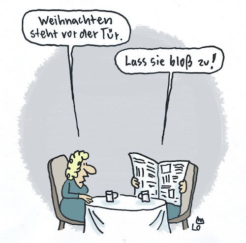 Cartoon: Vorweihnachtszeit (medium) by Lo Graf von Blickensdorf tagged weihnachten,tür,ehepaar,zeitung,frühstück,pärchen,weihnachten,tür,ehepaar,zeitung,frühstück