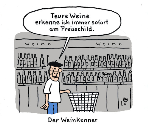 Cartoon: Weinkauf (medium) by Lo Graf von Blickensdorf tagged sommelier,wein,rotwein,weißwein,weinkauf,supermarkt,einkaufswagen,karikatur,lo,graf,cartoon,witz,preisschild,etikett,sommelier,wein,rotwein,weißwein,weinkauf,supermarkt,einkaufswagen,karikatur,lo,graf,cartoon,witz,preisschild,etikett