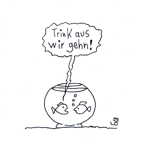 Cartoon: ...wir gehn! (medium) by Lo Graf von Blickensdorf tagged fische,kneipe,goldfischglas,ehepaar,paar,austrinken