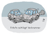 Cartoon: Autokampf (small) by Lo Graf von Blickensdorf tagged elektroauto,verbrenner,hybrid,diesel,auto,benziner,kraftfahrzeug,karikatur,lo,graf,cartoon,tesla