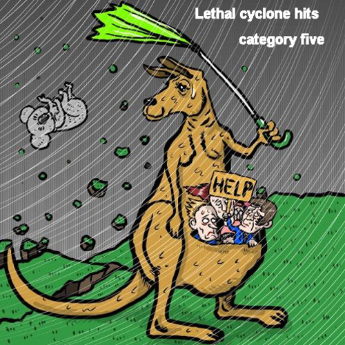 Cartoon: cyclone Yasi (medium) by takeshioekaki tagged cyclone,yasi,australia