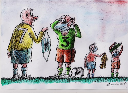 Cartoon: Exchange (medium) by vadim siminoga tagged football,exchange,coronovirus,masks,game,infection